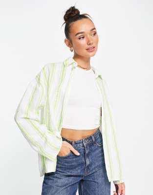 Camicia stropicciata verde a righe - NA-KD Camicia donna  - immagine2