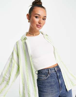 NA-KD X Susanna Wurz crinkle shirt in green stripe - ASOS Price Checker
