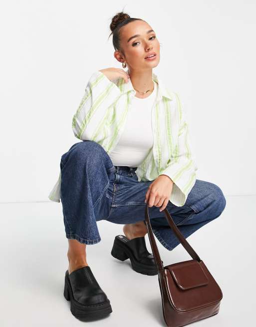 NA-KD x Susanna Wurz crinkle shirt in green stripe, 3 of 4