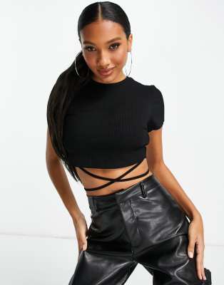 NA-KD x Viktoria & Charline back tie detail t-shirt in black