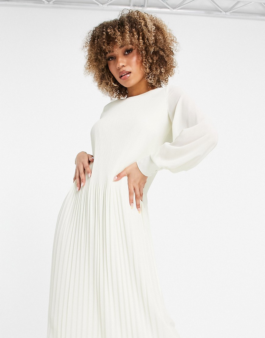 NA-KD x Vivian Hoorn pleat detail maxi dress in cream-White