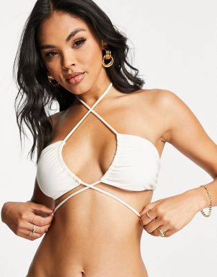 NA-KD X Zoe Pastelle tie detail bikini top in off white - ASOS Price Checker