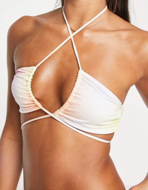 NA-KD X Zoe Pastelle tie detail bikini top in ombre print, 3 of 4
