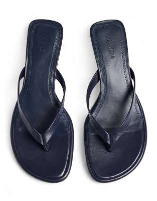 Zehenstegsandalen aus Leder in Marineblau mit Absatz-Navy Navy 36