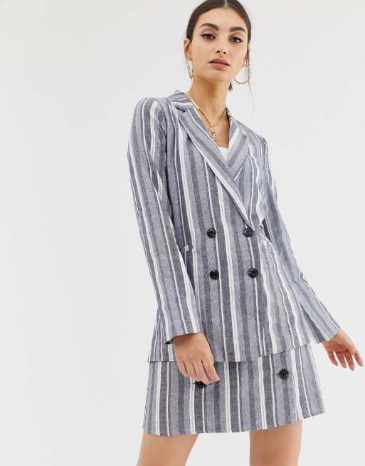 Na-kd – Kombi aus Blazer und Rock mit Streifenmuster, Blau, 2 von 3