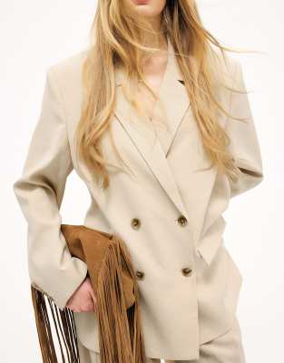 Zweireihiger Oversize-Blazer in Vanille-Neutral Neutral 36