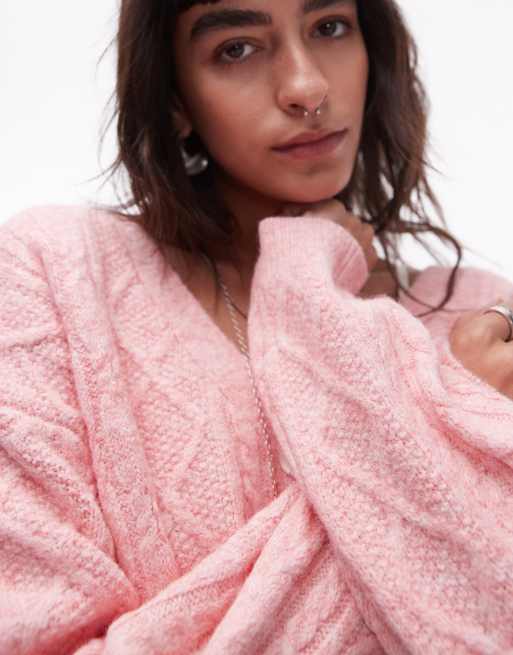 NA Topshop cable knit cardigan in rose | ASOS