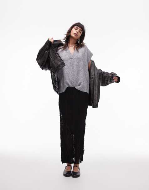 NA Topshop knit clean v-neck tank in gray - view 1