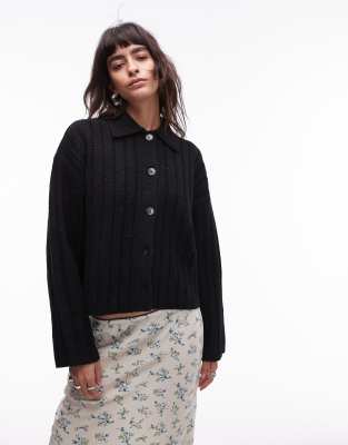 Topshop Na  Knit Collar Cardigan In Black