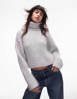 Topshop NA Topshop knit turtleneck ribbed cropped sweater in gray Smart Closet