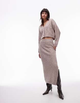 NA Topshop knitted cable midi skirt in gray