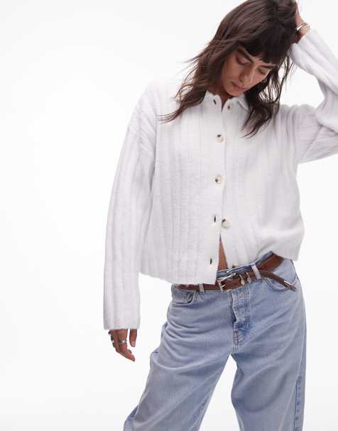 NA Topshop knitted collar cardi in ivory - view 1