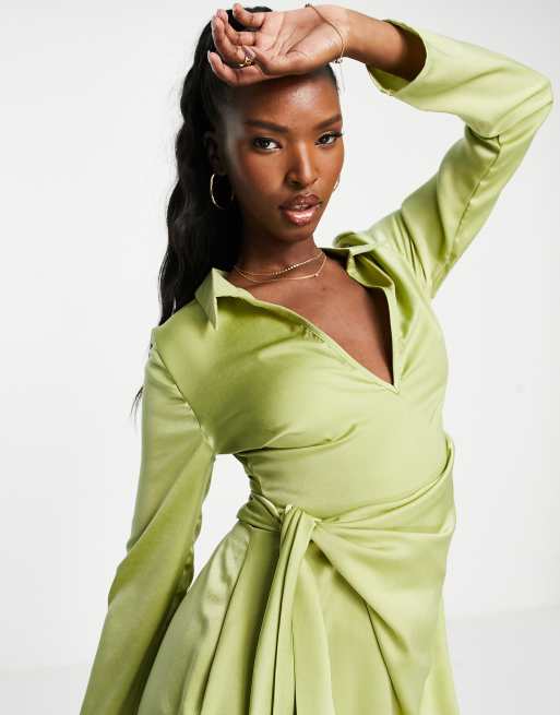 Green silk hotsell shirt dress