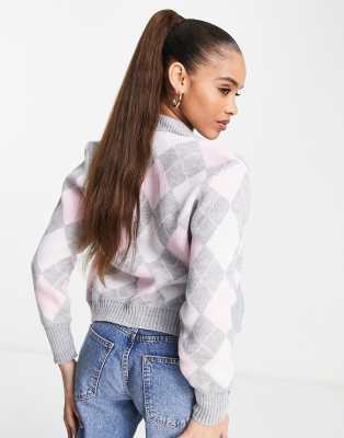 pink argyle cardigan