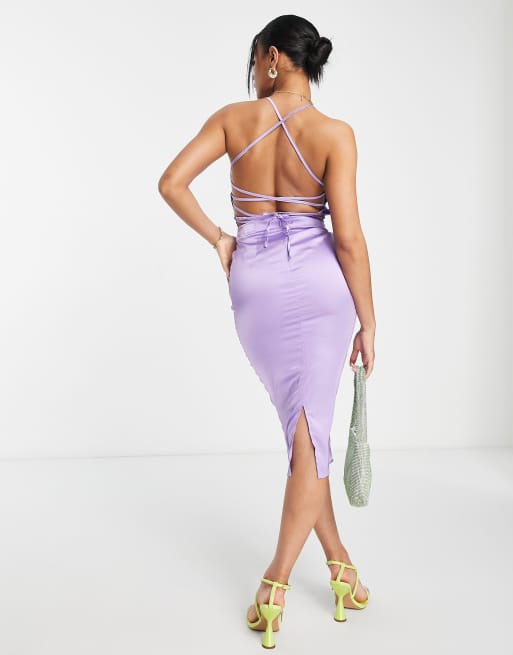 NaaNaa back detail cowl neck satin midi dress in purple