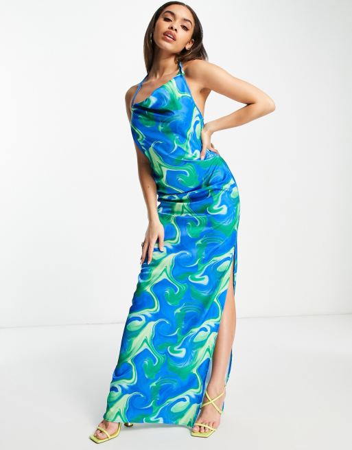 Green blue 2025 maxi dress