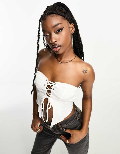 Rebellious Fashion corset lace up crop top in white