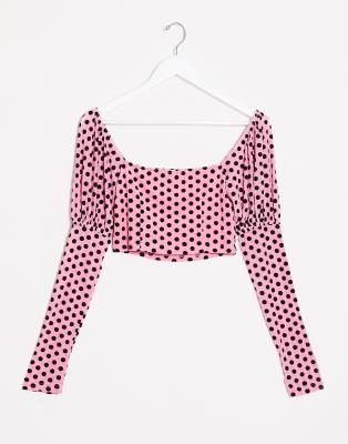 pink polka dot crop top