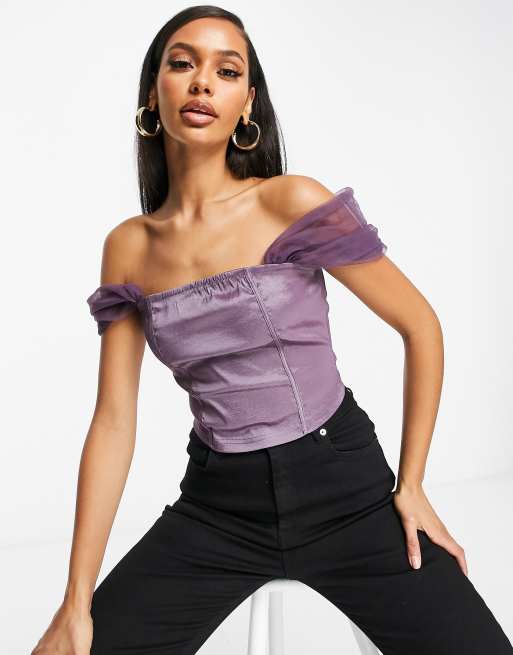 Satin cheap bardot top