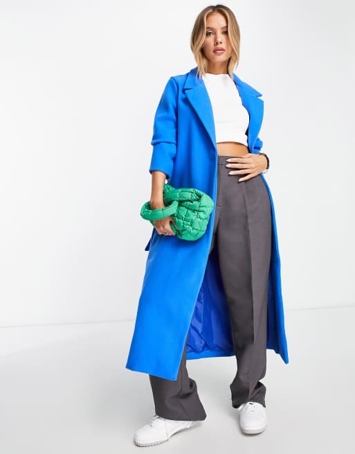 NaaNaa belted coat in cyan blue