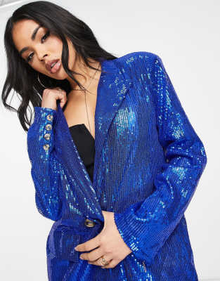 NaaNaa oversized sequin blazer coord in cobalt blue - ASOS Price Checker