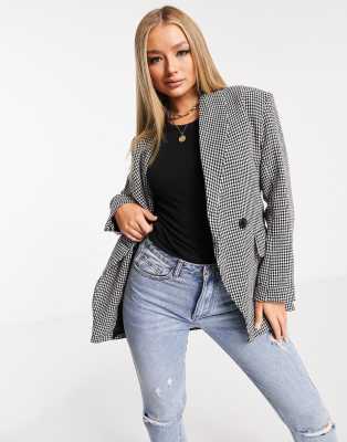 naanaa -  – Blazer mit Hahnentrittmuster in Schwarz und Weiß