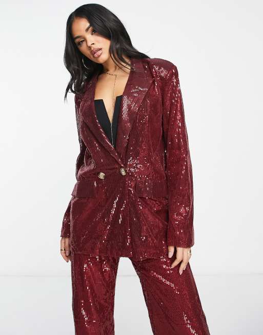 NaaNaa - Blazer oversize in paillettes bordeaux in coordinato