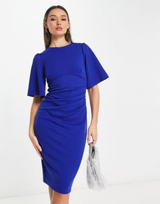 NaaNaa blue midi dress with bell sleeves - ASOS Price Checker