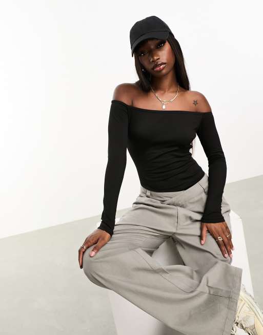 NaaNaa - Body doublé à manches longues et encolure bardot - Noir