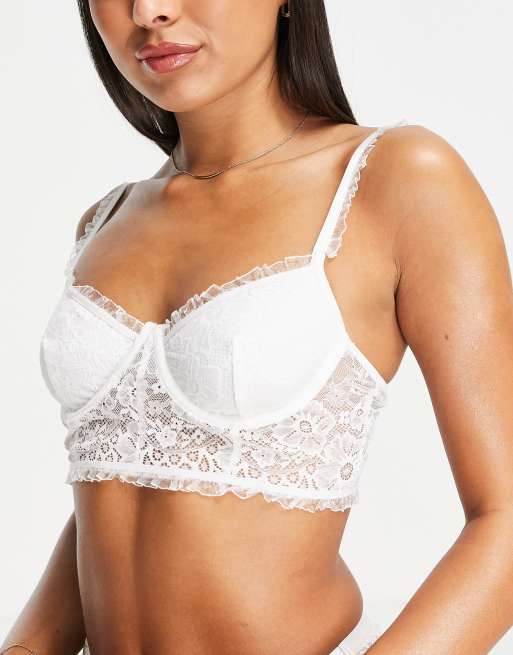 ASOS DESIGN Bridal metallic swirl lace balcony bra in white