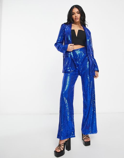 NaaNaa - Broek met hoge taille en lovertjes in kobaltblauw, deel van co-ord set