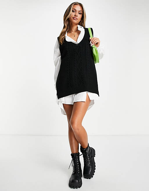 NaaNaa cable knit sleeveless dress in black