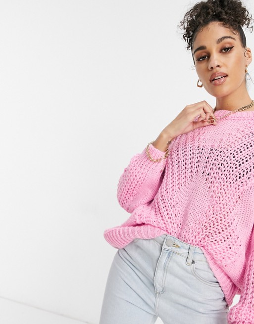NaaNaa cable pattern knit jumper in pink