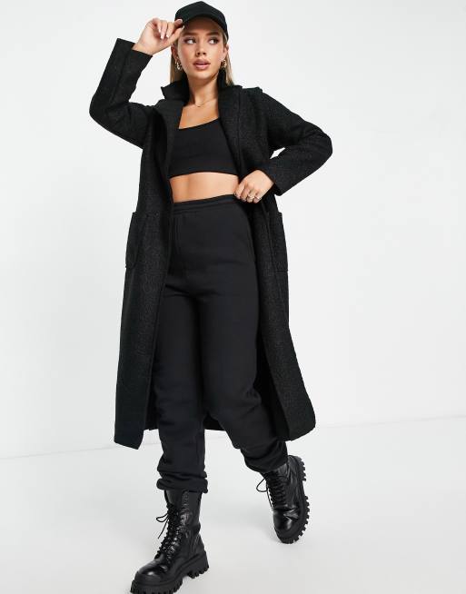 NaaNaa - Cappotto taglio lungo nero con cintura