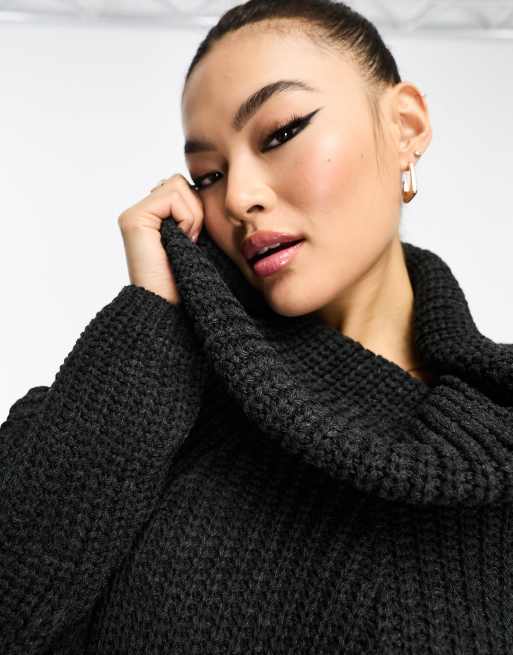 Black chunky knit 2025 roll neck jumper