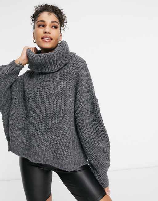 NaaNaa chunky knit roll neck jumper in charcoal ASOS