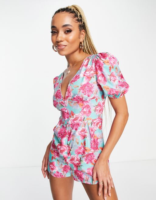 NaaNaa - Combishort à manches bouffantes - Imprimé fleurs vif