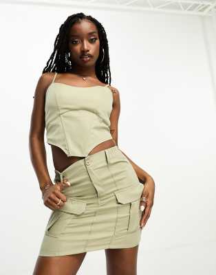 Naanaa Corset Cami Crop Top In Sage Green - Part Of A Set