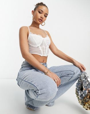 NaaNaa corset top in white with lace
