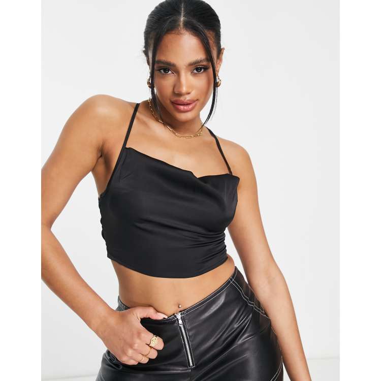 ASOS DESIGN Fuller Bust square neck crop top with seam detail in black