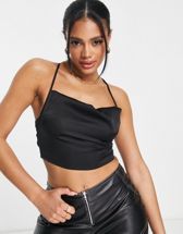 Violet Romance faux leather cami crop top in black