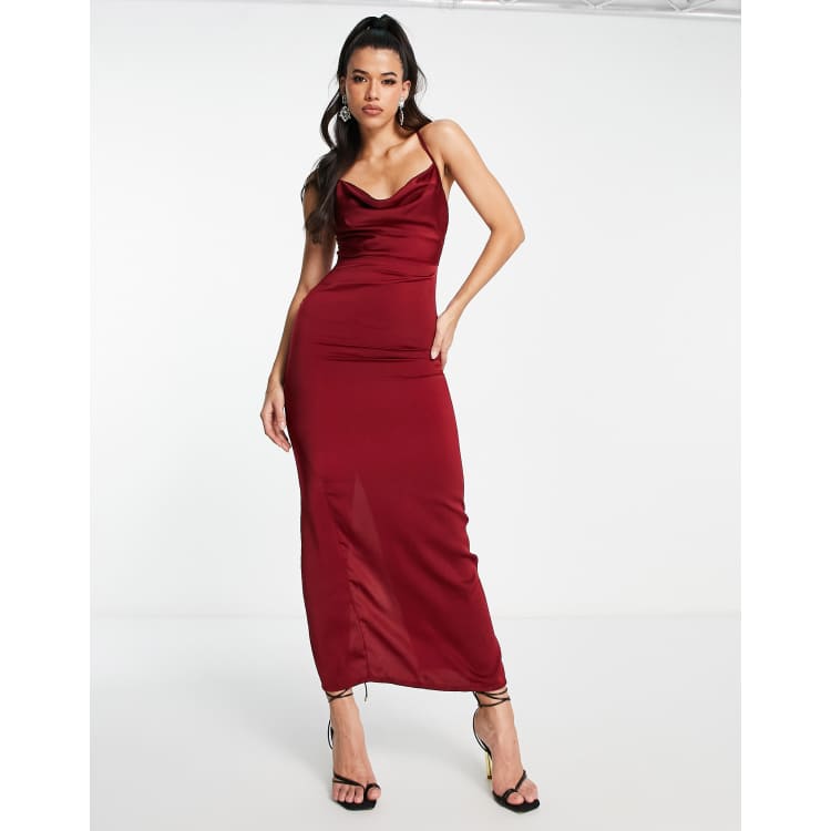 Burgundy cheap satin dress