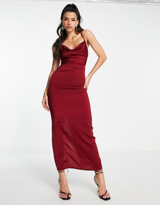 Maroon cowl 2025 neck dress