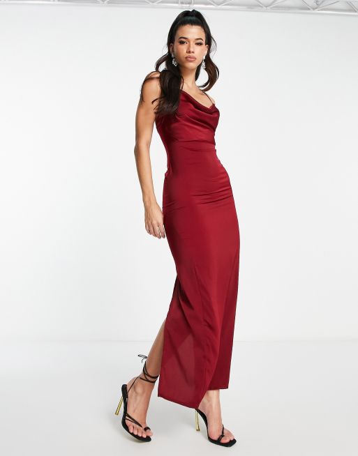 Burgundy cowl outlet neck dress