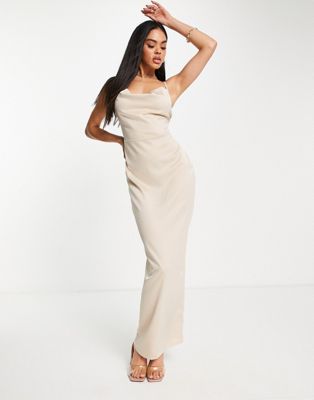 Naanaa Cowl Neck Satin Maxi Dress In Champagne-gold | ModeSens