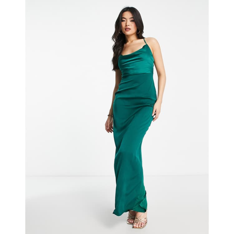 NaaNaa cowl neck satin maxi dress in emerald green