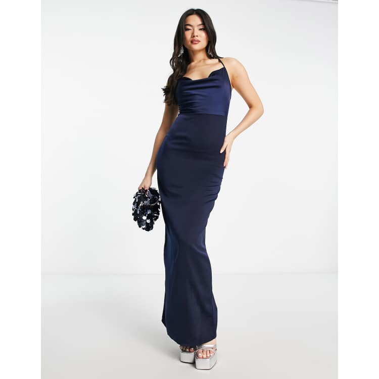 NaaNaa cowl neck satin maxi dress in navy