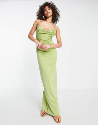 Naanaa Strap Detail Cowl Neck Midi Dress In Lime-green