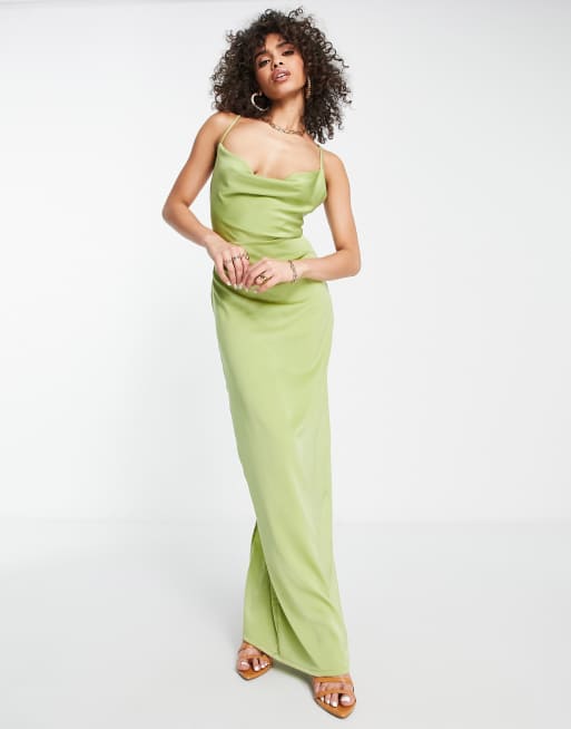 Cowl neck single breasted plain hot sale maxi dress