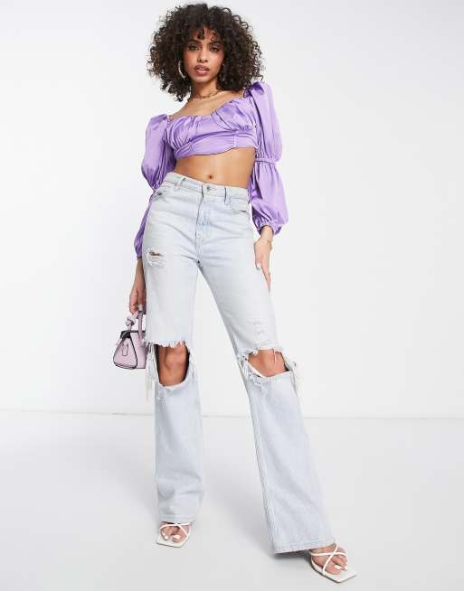 NaaNaa - Crop top bustier en satin - Violet, 2 de 4